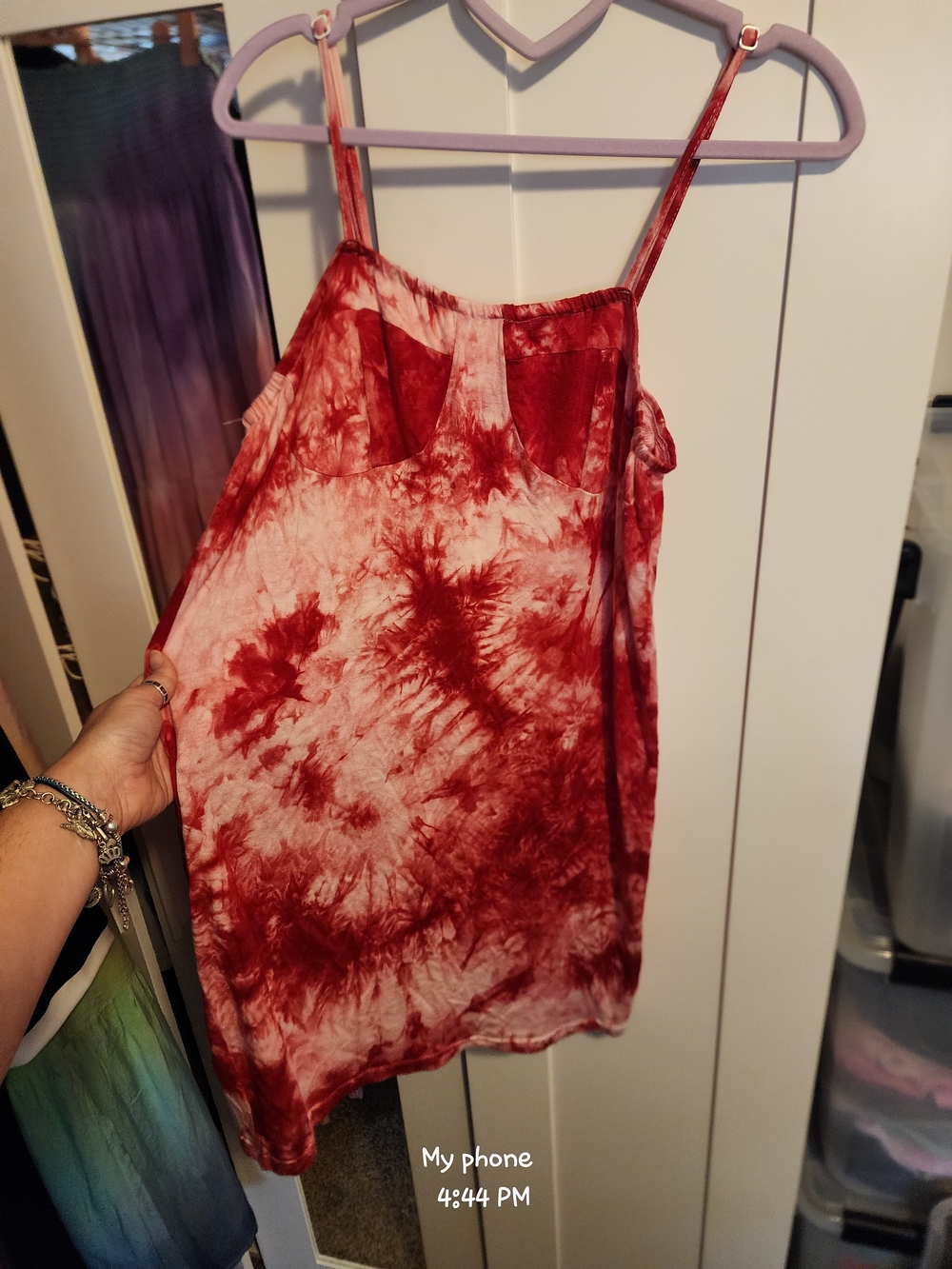 SHEIN Red Tie-Dye Satin-Trim Cami